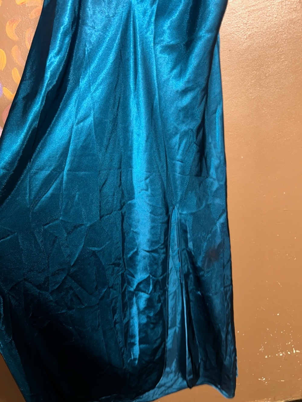 Victoria Secret Teal Satin Long Slip with Lace Straps - Picture 4 of 5